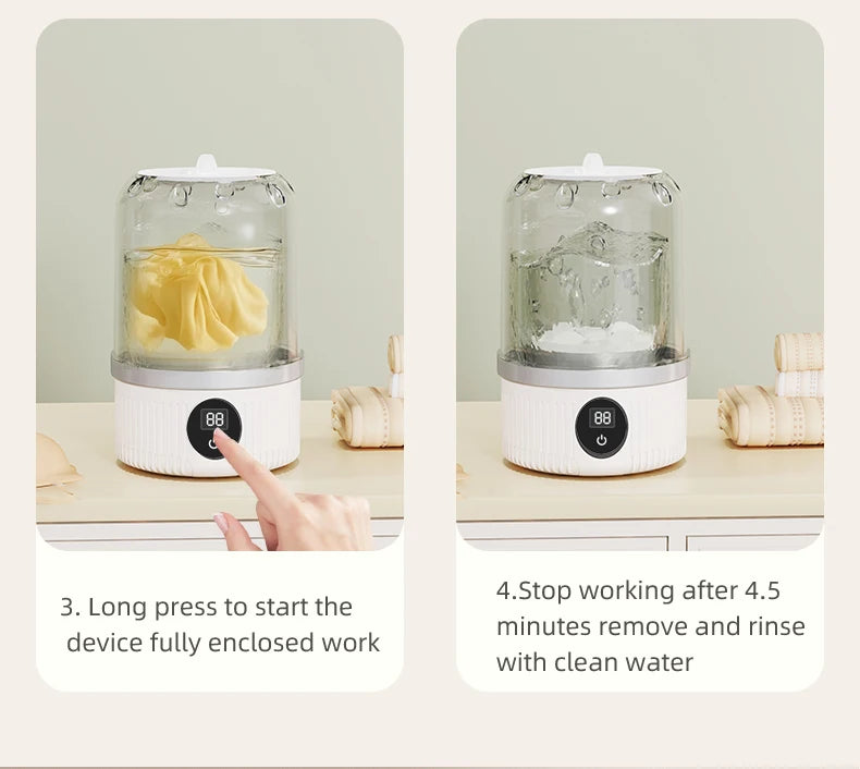 Wireless Washing Machine Portable Underwear Cleaner 1L Mini Socks Washing Machine Dehydratable Laundry Bucket for Teenagers
