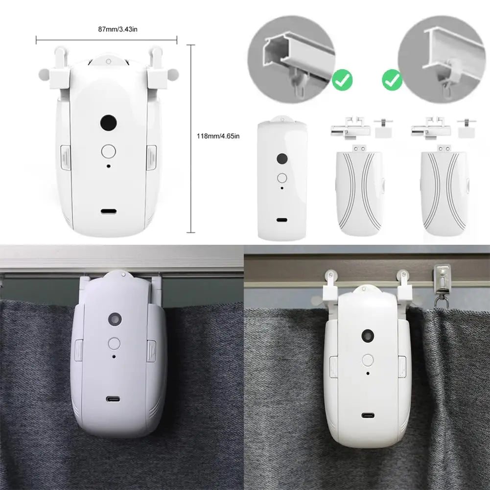 Smart Curtains Robot T/U-Rail Tracks Automatic Curtain Opener Remote Control Curtain Motor