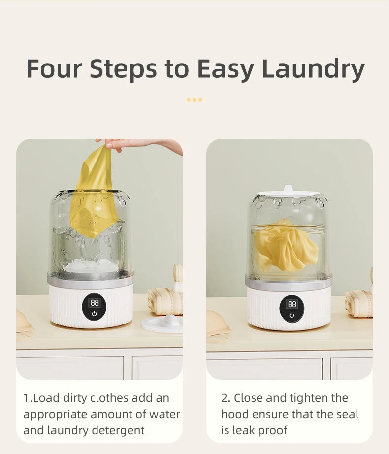 Wireless Washing Machine Portable Underwear Cleaner 1L Mini Socks Washing Machine Dehydratable Laundry Bucket for Teenagers