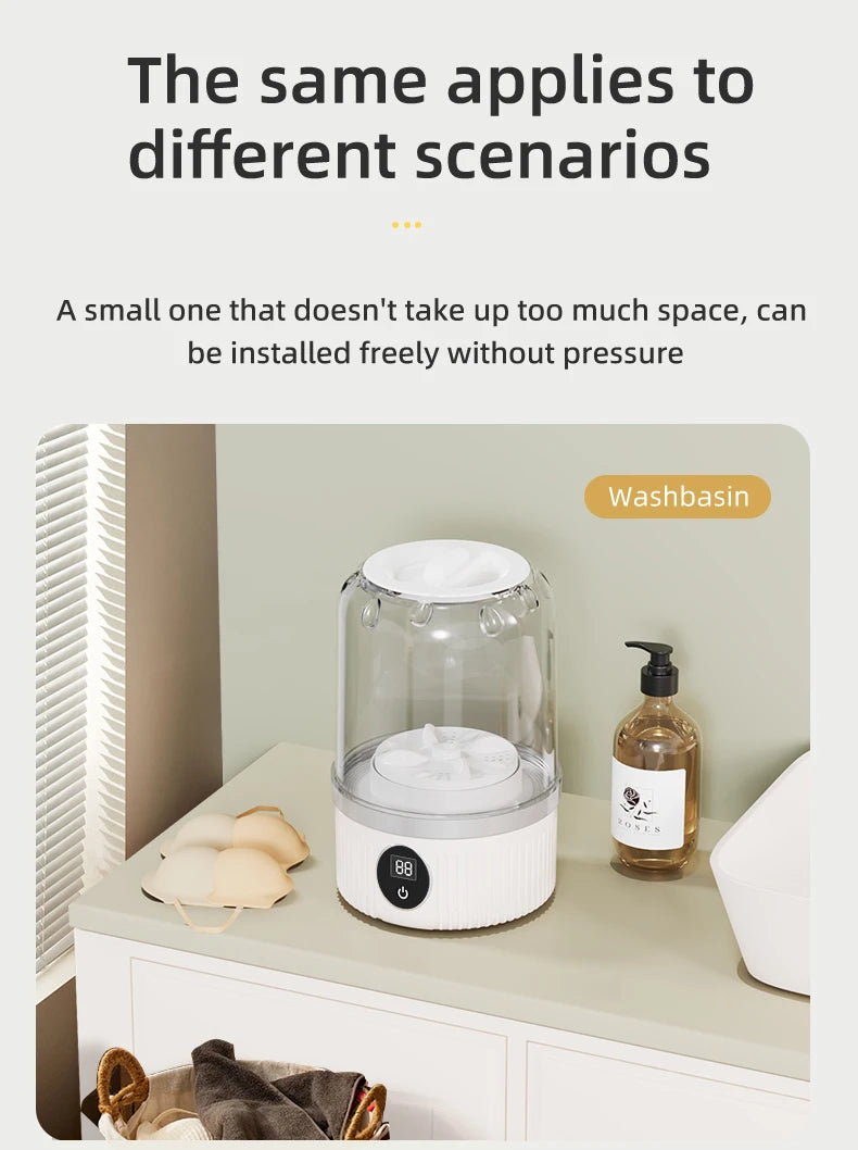Wireless Washing Machine Portable Underwear Cleaner 1L Mini Socks Washing Machine Dehydratable Laundry Bucket for Teenagers