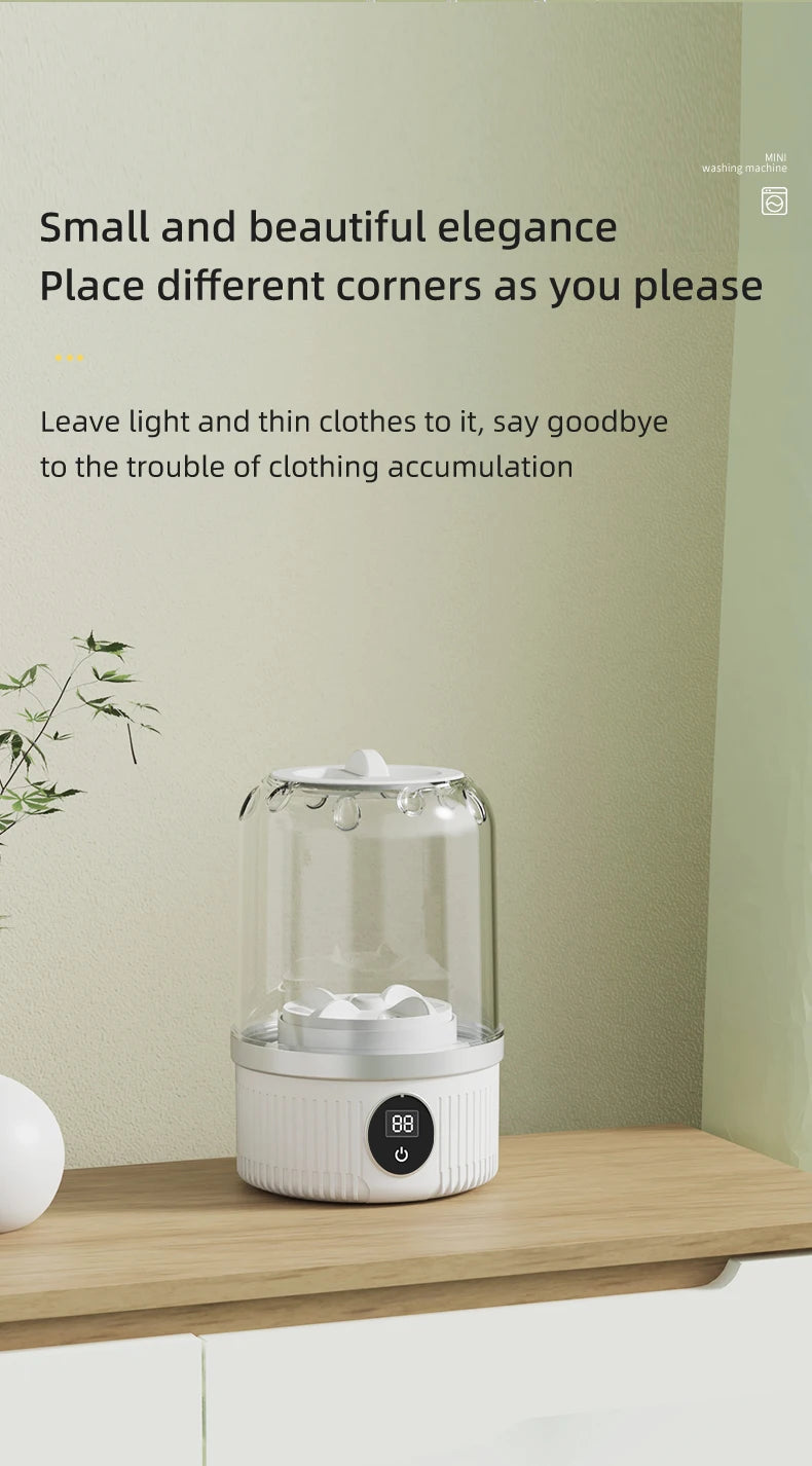 Wireless Washing Machine Portable Underwear Cleaner 1L Mini Socks Washing Machine Dehydratable Laundry Bucket for Teenagers