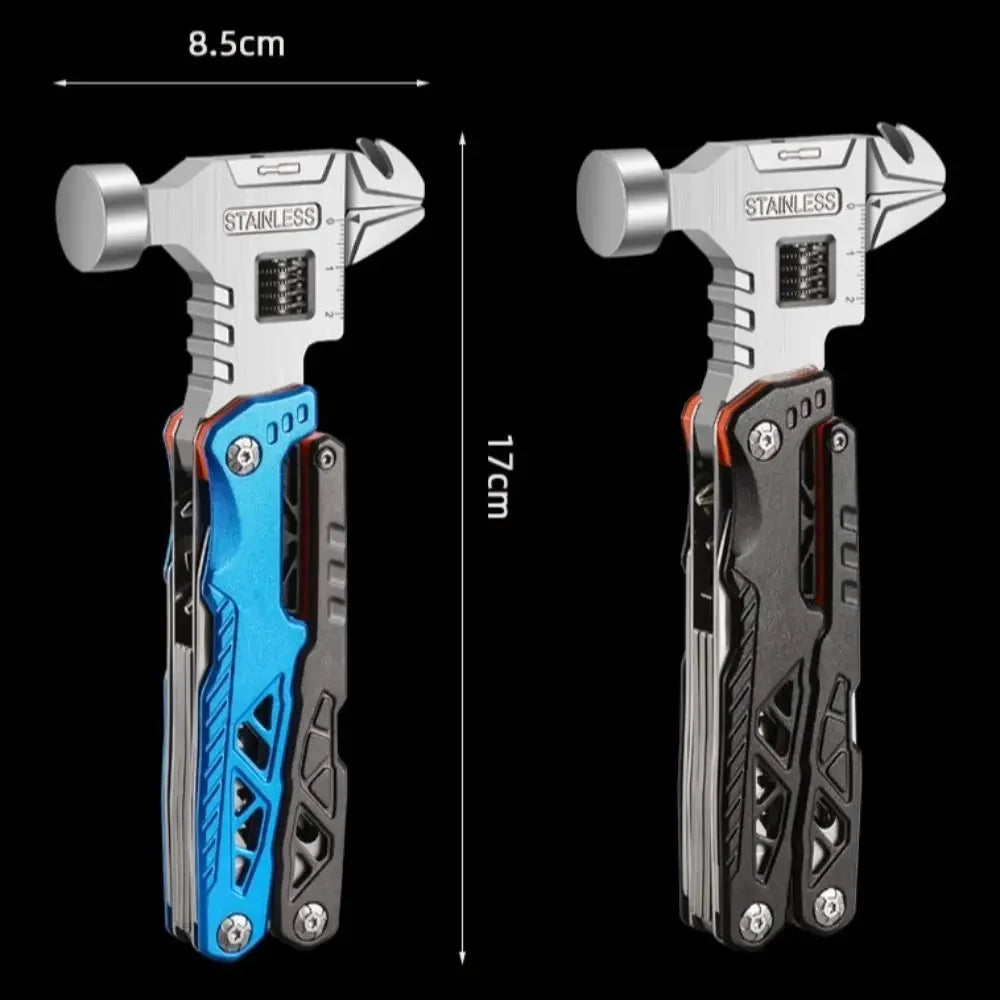 Portable Hammer 14 in 1 Multitool Fold Integrated Adjustable Wrench Device Survival Multifunctional Tool Camping