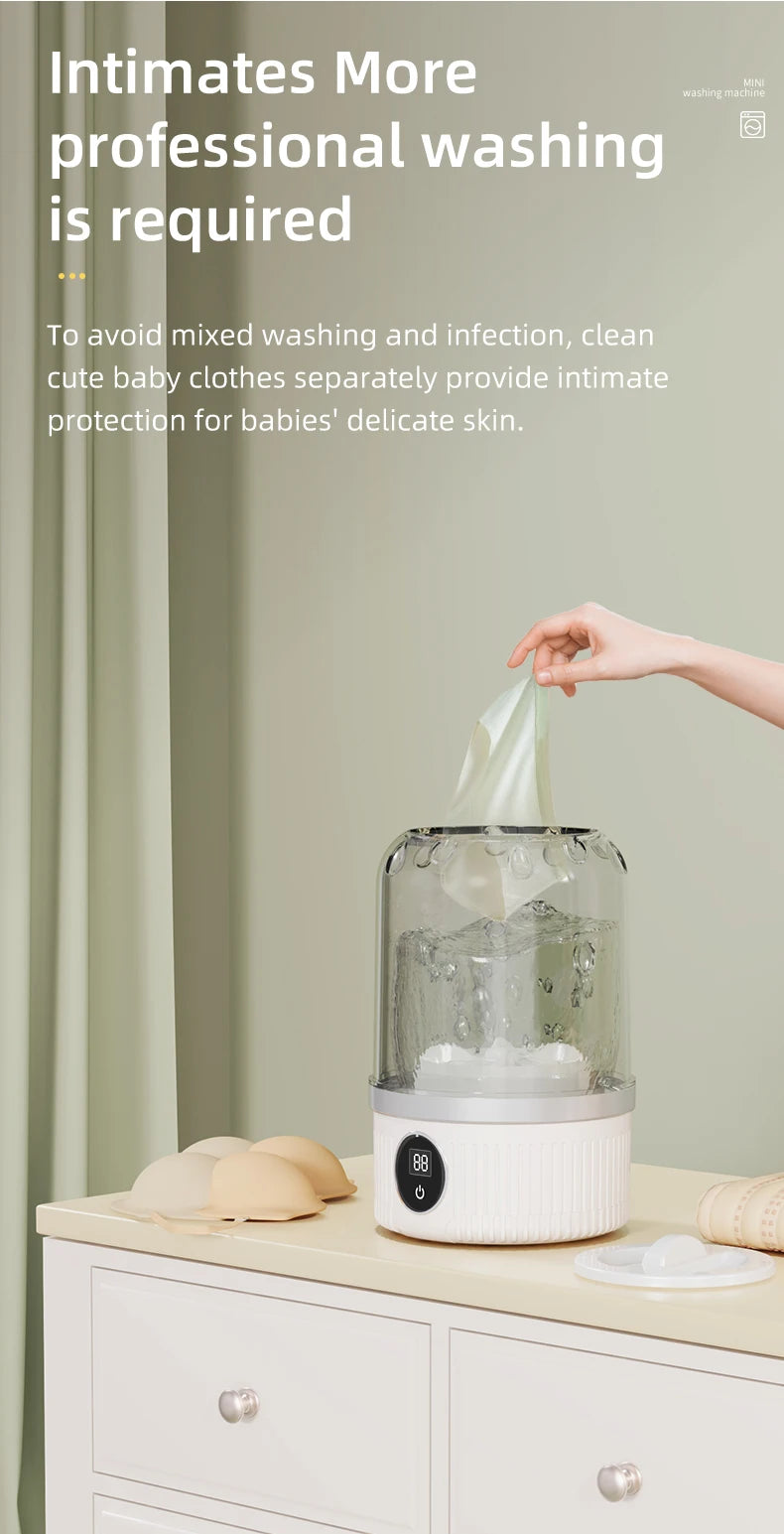 Wireless Washing Machine Portable Underwear Cleaner 1L Mini Socks Washing Machine Dehydratable Laundry Bucket for Teenagers