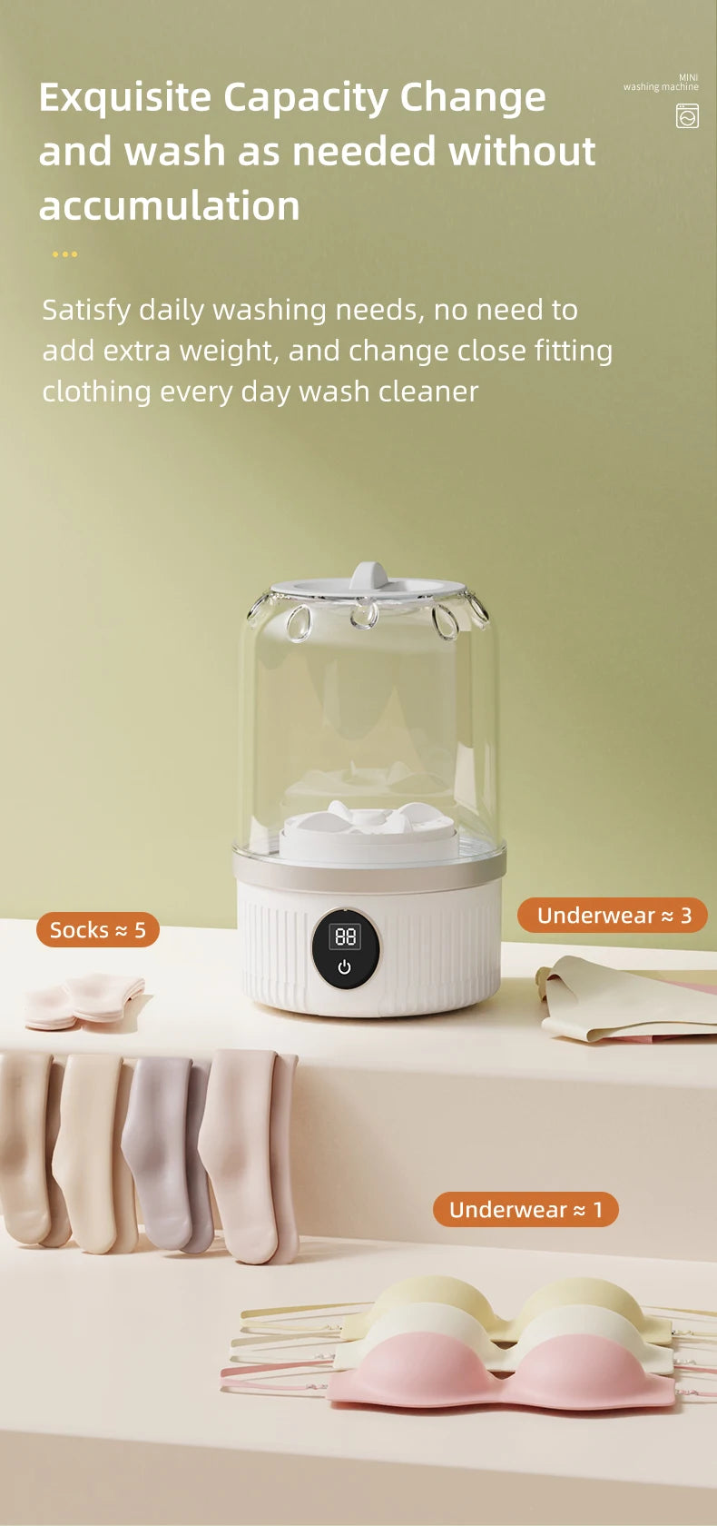 Wireless Washing Machine Portable Underwear Cleaner 1L Mini Socks Washing Machine Dehydratable Laundry Bucket for Teenagers